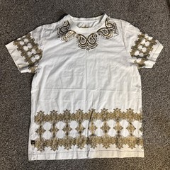 Maxi Milian Men’s Gold Boroque Style Trimmed Tee T-shirt w/ Jeweled Neckline (L)