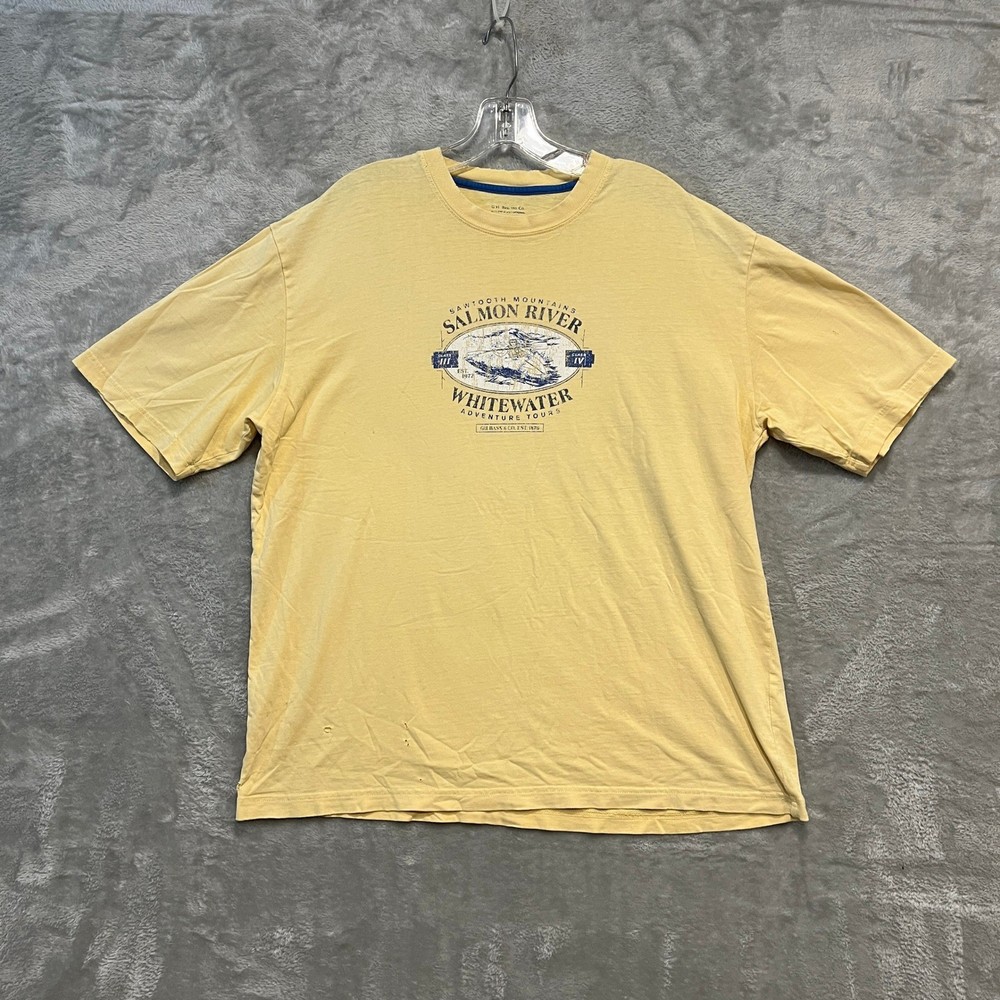 G.H. Bass & Co. Shirt Mens L Yellow Salmon River Whitewater Graphic Distressed