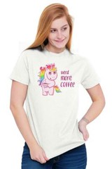 Funny Tired Unicorn Need More Coffee Joke Womens Graphic Crewneck T Shirt Tee