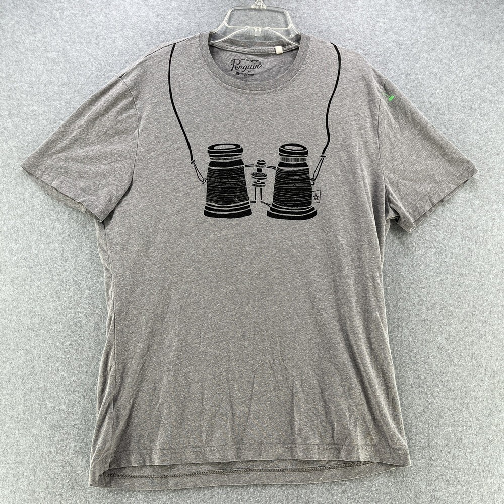 Penguin Mens T-Shirt Large L Binocular Logo Gray Short Sleeve Blended Fabric