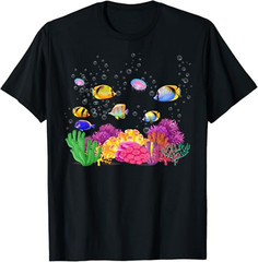 Colorful Fish On A Coral T-shirt Size S-5XL