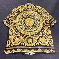 VERSACE Printed Silk Twill Shirt Men’s Size L Gold/Black
