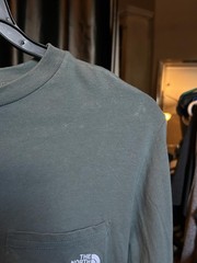 The North Face Long Sleeve Pocket Logo T-Shirt Gray Blue Unisex Adults