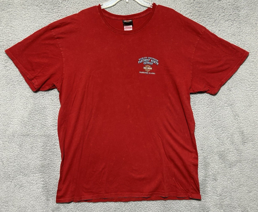 Harley Davidson Fairbanks Alaska Mens Shirt Santa Claus Cotton Red Sz 2XL