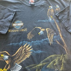 VTG 90s Harley Davidson Eagle AOP Shirt Rare Size XL Black Faded Single Stitch