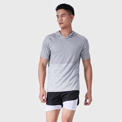 Men’s High Stretch Breathable Clothes Quick Dry Hooded Short Sleeve T-Shirt