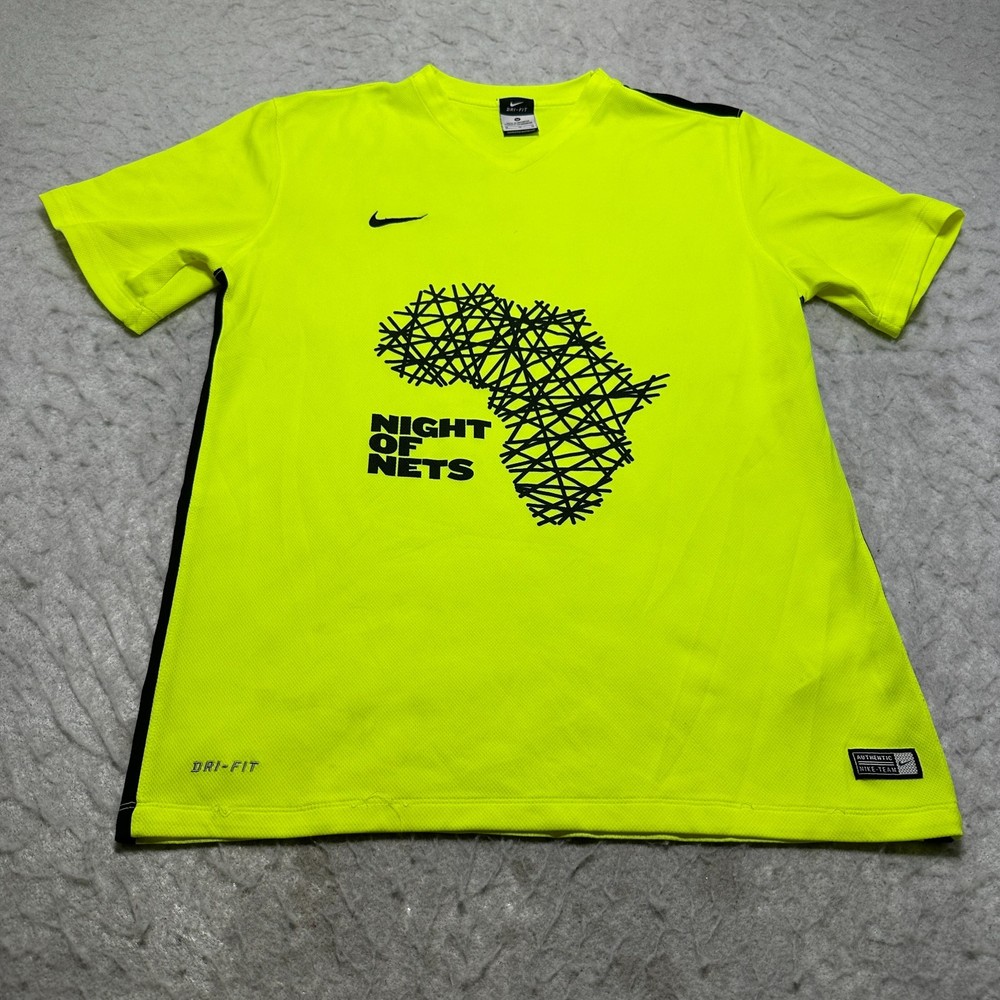 Nike Dri Fit T Shirt Neon Yellow Night of Nets Short Sleeve Mens Size Medium M