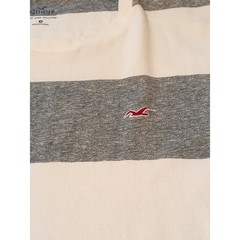 Hollister Mens Must-Have Collection Striped Shirt Grey White Medium Short Sleeve