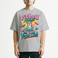 Pitbull Moms Yoga Club Geometric Retro Pink Lover T-Shirt Namaste Puppy Tee