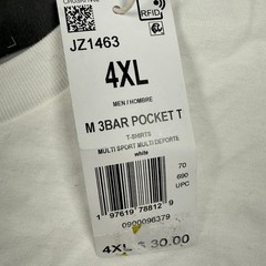 Adidas M 3BAR POCKET T Men 4XL White Embroidered Logo Cotton Tee JZ1463