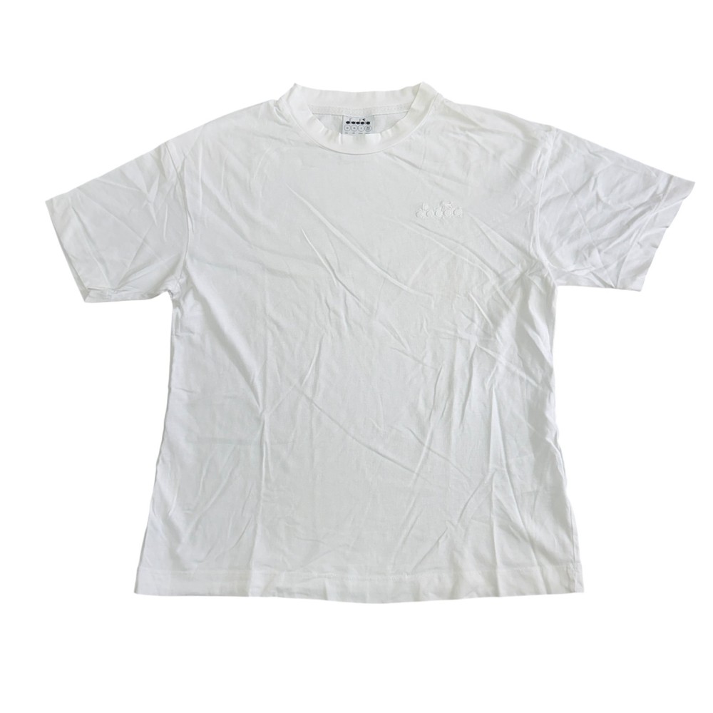 Diadora White T-Shirt Mens Y2K Retro Embroidered Logo Size Medium