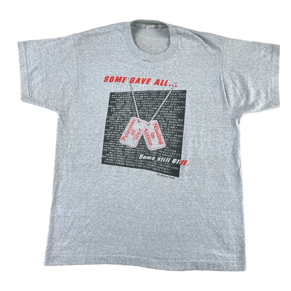 Vintage Vietnam War T Shirt MIA POW Dog Tags Single Stitch Fits Mens M/L 80s USA