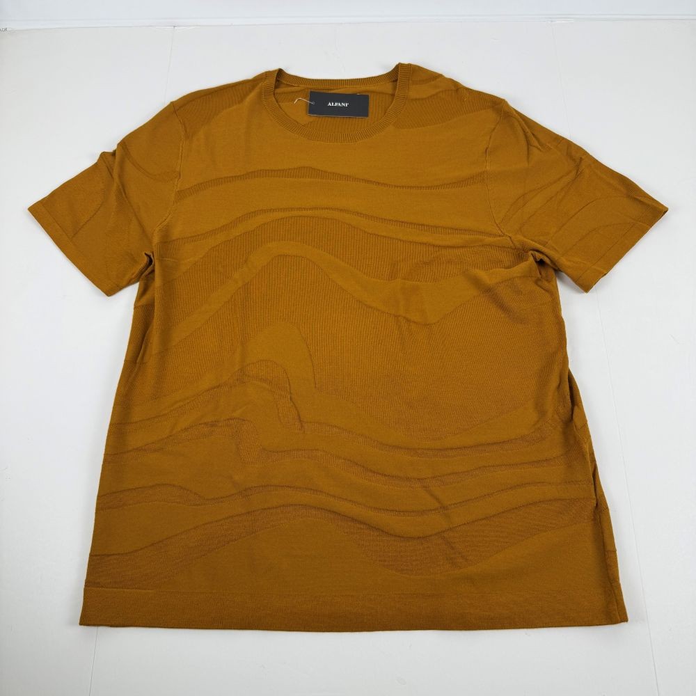 Alfani Men’s Tonal Wave Jacquard T-Shirt Rayon/Nylon Light Amber-Large
