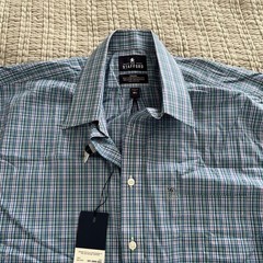 Stafford Travel Easy-Care Broadcloth Short Sleeve Plaid Shirt Size 16.5