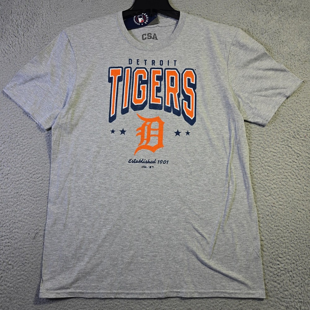 MLB Detroit Tigers Shirt Mens Large Gray Baseball Sports Classic Retro Logo NWT