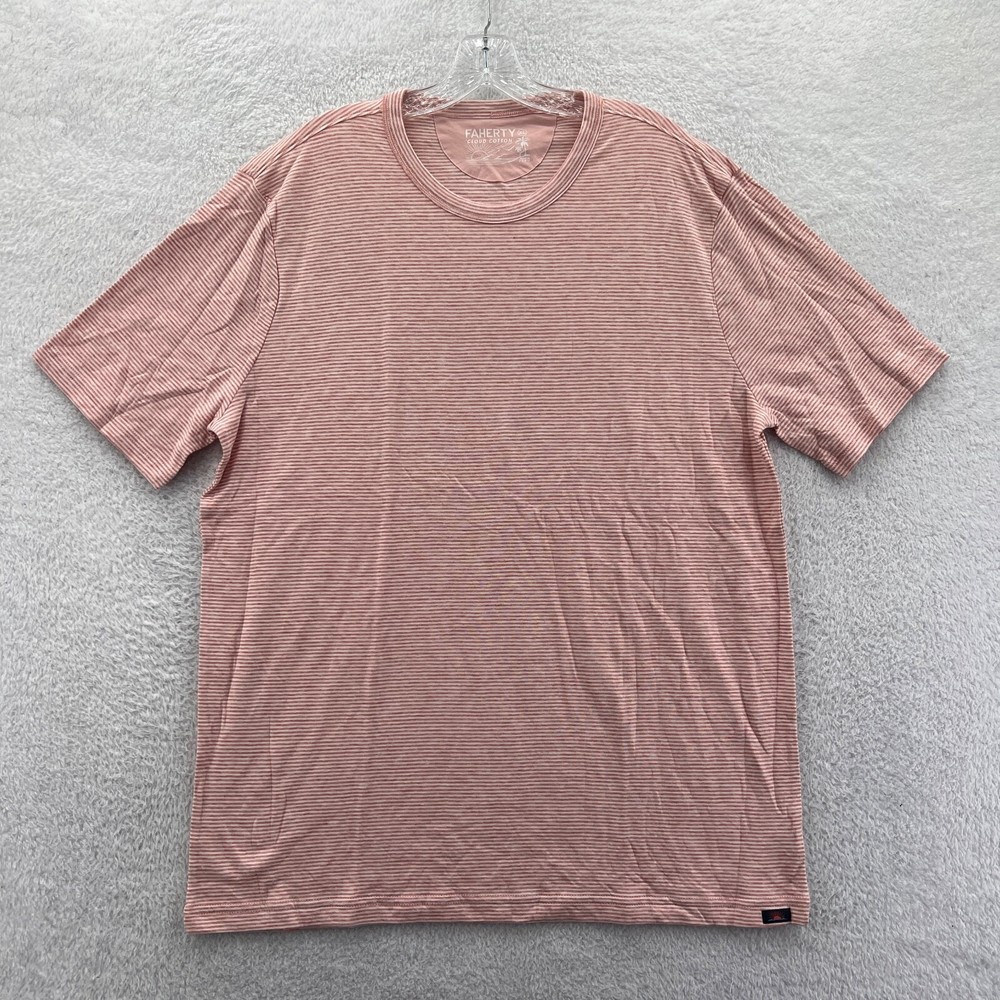 Faherty Striped Shirt Mens XL Orange Cloud Cotton Soft Short Sleeve Tee *A98 New