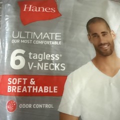 Vtg Hanes Men’s tagless V-Necks T-Shirts White 6 Pack Size S (34-36″) New In Pkg
