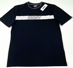 DKNY Sport Black/White Logo Stripe Crew Neck Short Sleeve T-Shirt Size S.
