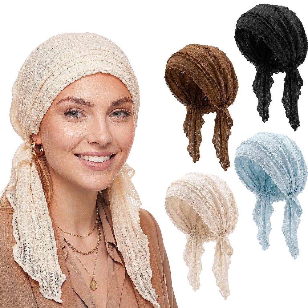 4 Pack Chemo Headwear for Women, Pre-Tied Turban Headwrap, Soft Stretchy Chem…
