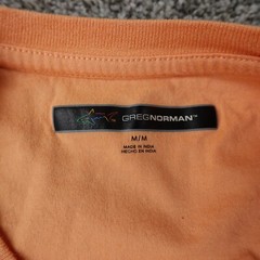 Greg Norman Shirt Mens Medium Orange Shark Golf Preppy Cotton Casual Pocket Tee