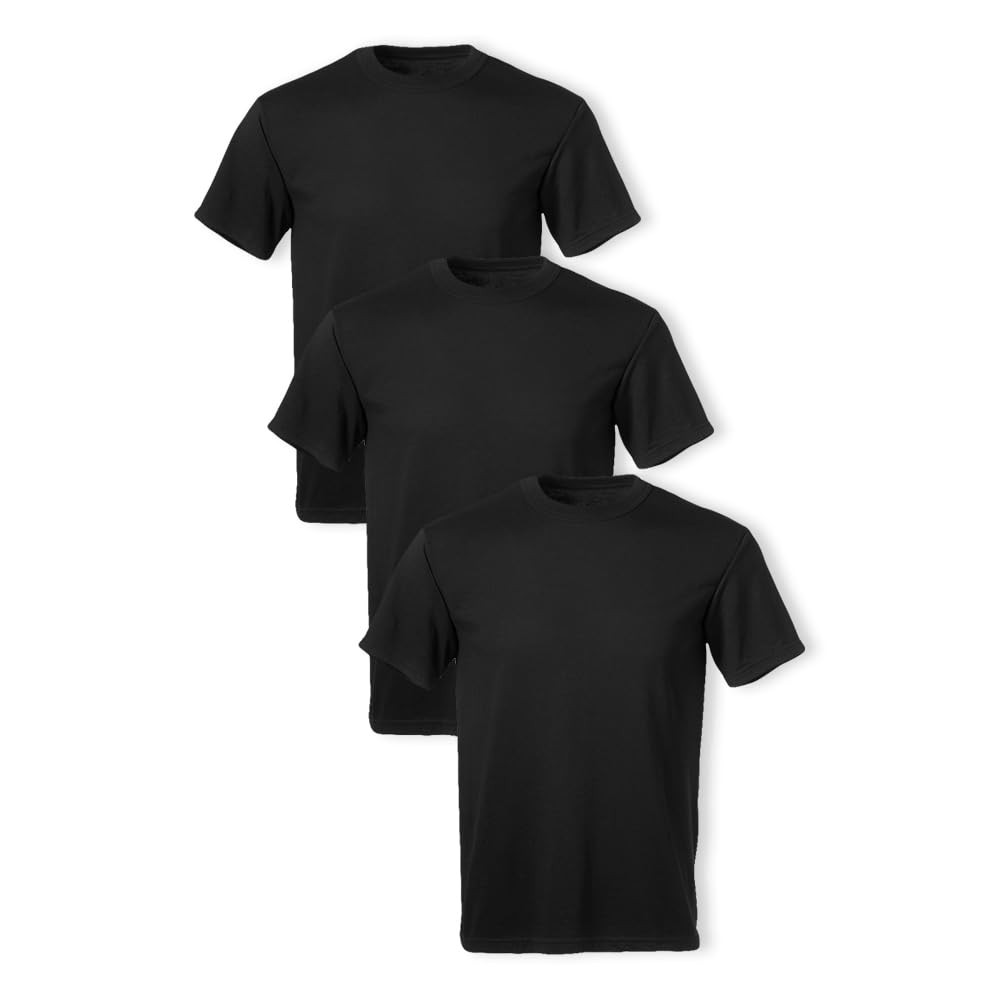 Soffe Men’s 3 Pack USA Poly/Cotton Military Tee, Black, Large