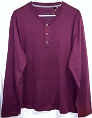 Tailor Vintage Men’s L/S Henley Shirt MEDIUM Button Up Top Maroon Burgundy NWT