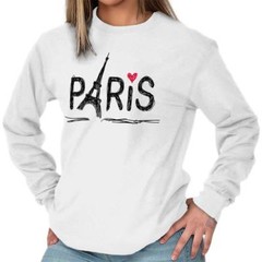 Paris Eiffel Tower French Romantic Graphic Long Sleeve Tshirt Tee for Women