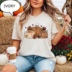 Floral Pumpkin Shirt Coquette Bow Autumn Fall Harvest Pumpkin Lover Gift Tee