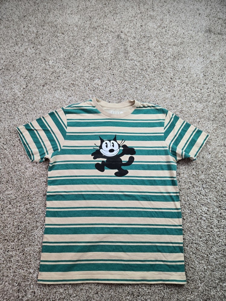 Felix The Cat T Shirt Mens Medium Green Striped Short Sleeve Cotton Graphic