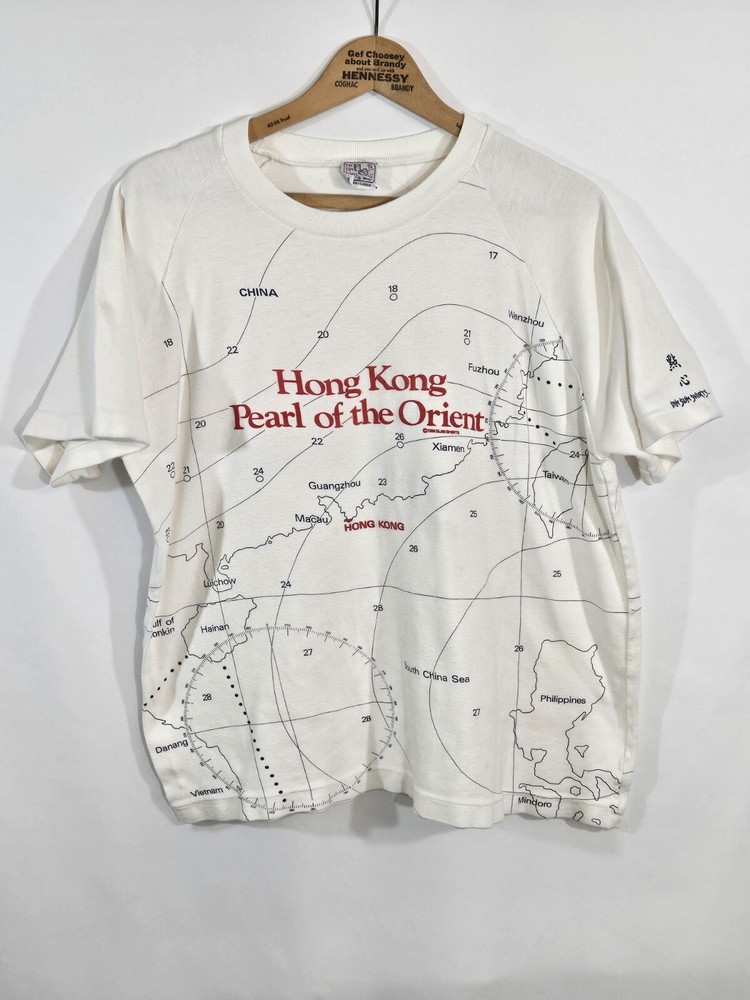 Vintage Dim Sum T-Shirt XL Hong Kong Pearl Of The Orient All Over Map Print AOP