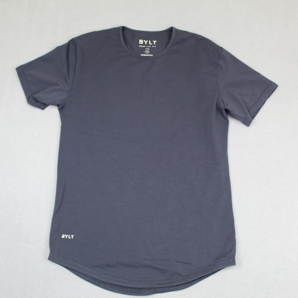 BYLT Shirt Mens Small Navy Drop Cut S/S Lux Curved Hem Premium Stretch Tee