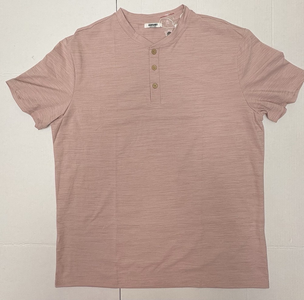 COOFANDY Men’s Henley Summer SS T-Shirt in Pink/Dusty Rose Size L *New w/ Tags*
