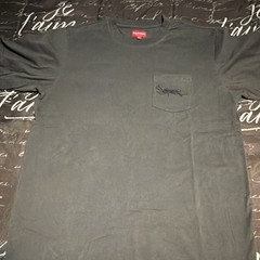 Supreme Men’s Gray Pocket Logo T-Shirt Size M Cotton Crew Neck Short Sleeve