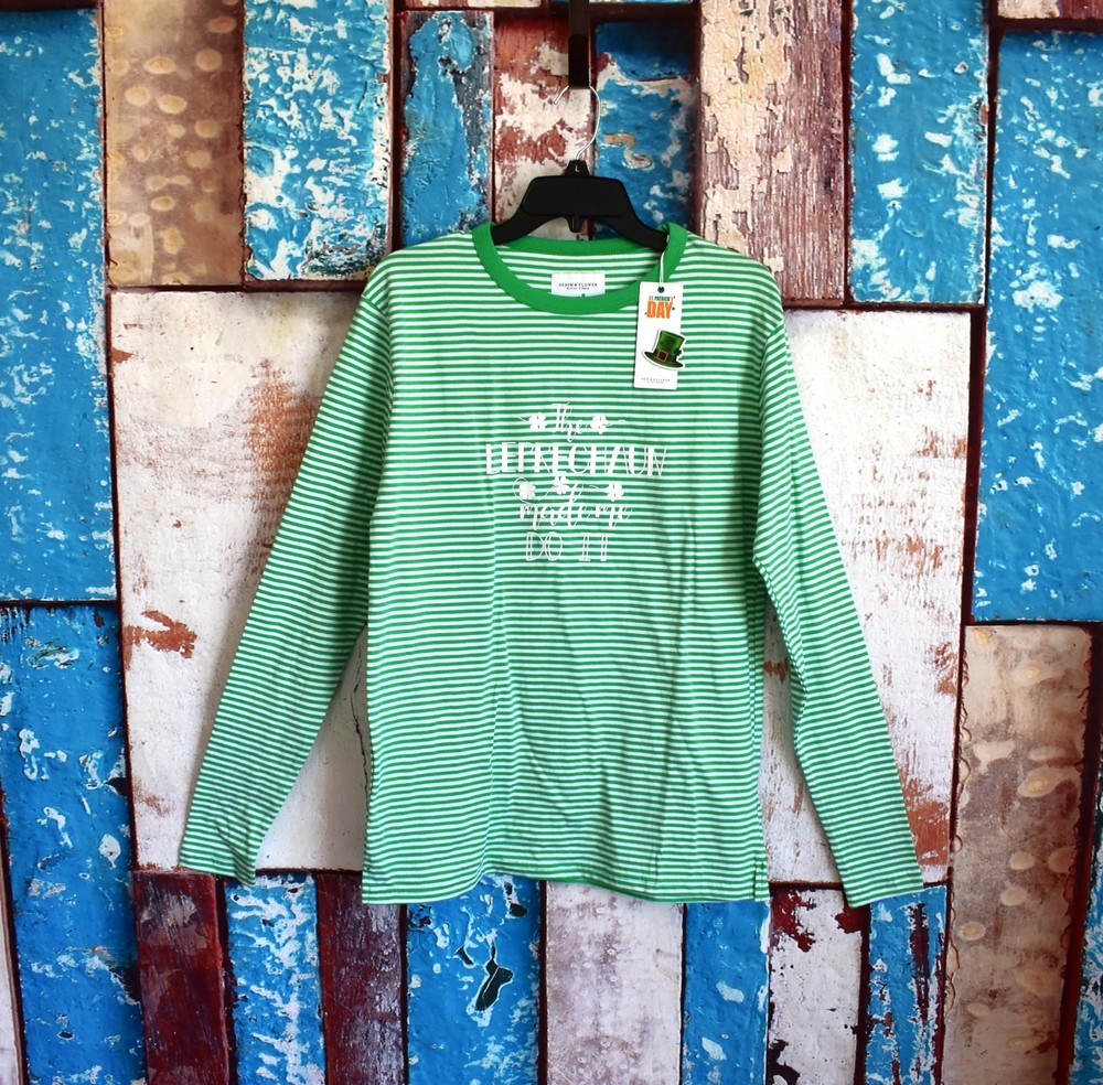 Unisex Denim & Flower Leprechaun St Patrick’s Day Shirt Long Sleeve MEDIUM Green
