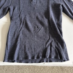 Wallace & Barnes Henley Thermal Mens Large Waffle Knit Workwear Pullover Blue