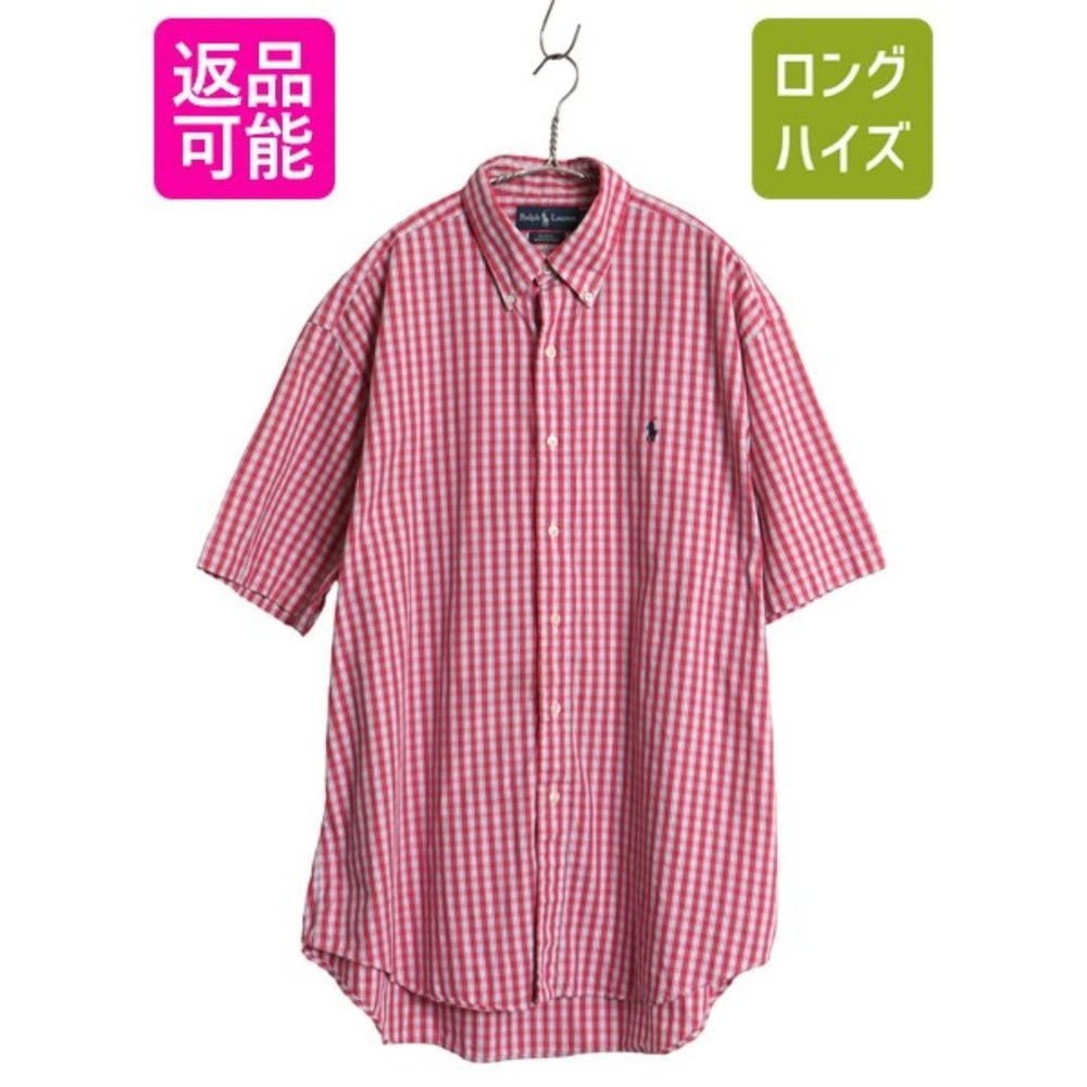 Ralph Lauren Mens Check Short Sleeve Button-Down Shirt L Old Polo Oxford Japan