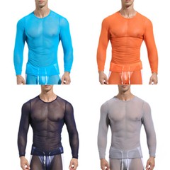 Mens Long Sleeve See Through Mesh T Shirt Sexy Muscle Clubwear Blouse Tops Tee