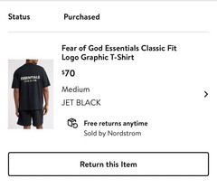 Fear of God Essentials Jet Black T-Shirt Men’s Medium Gently Used With Tags