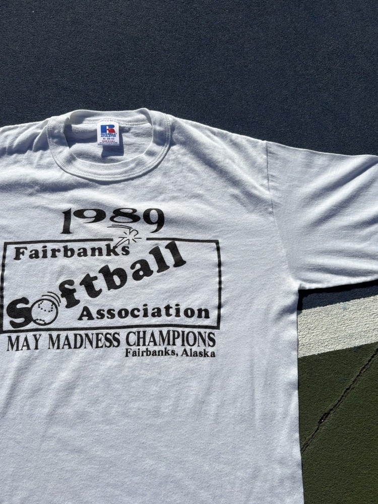 Vintage 1989 Fairbanks Alaska Softball May Madness Tee Shirt Small Thin Soft
