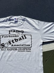 Vintage 1989 Fairbanks Alaska Softball May Madness Tee Shirt Small Thin Soft