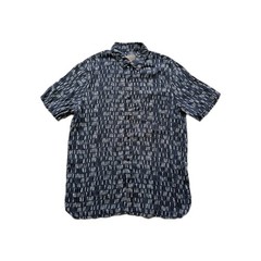 Seasalt Men’s Shirt Medium Blue Heron Short Sleeve Linen Collage Lines “Inkwell”