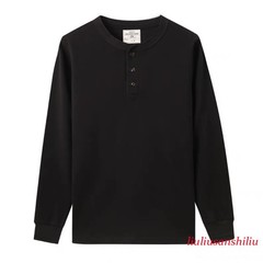 Mens Vintage Long Sleeve T-Shirt Cotton Crew Neck Button Casual Pure Color Shirt