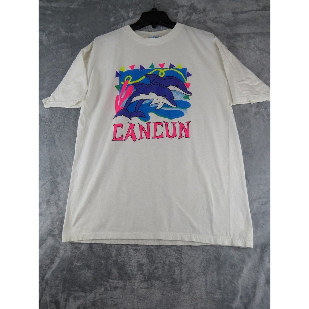 Trueno Men’s Cancun Dolphin Graphic T Shirt White XL Heavy Weight Cotton