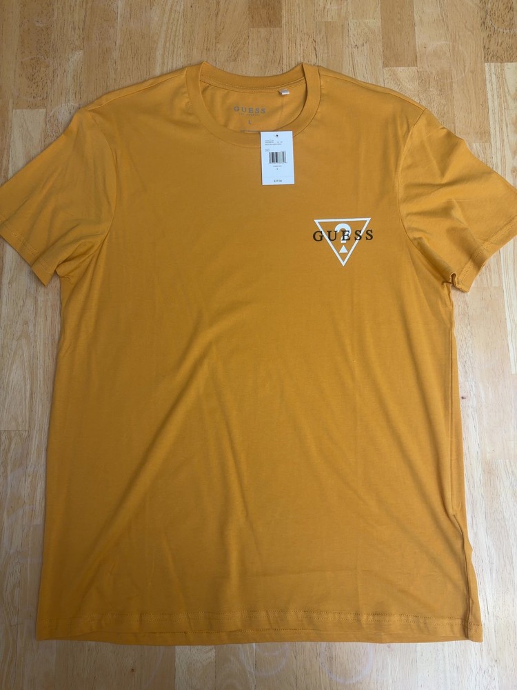 GUESS Men’s Triangle Logo Crew Neck T-Shirt Golden Sun