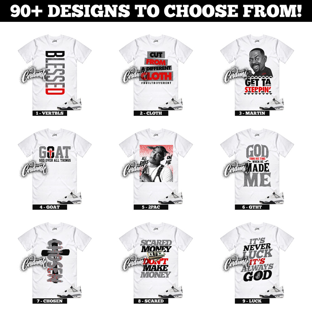 4 White Cement 2025 Summit White Fire Red Tech Grey Black Sneaker T Shirt Match