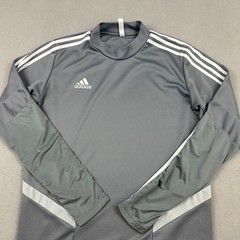 Adidas Shirt Men Large Gray White Solid Climacool Soccer Pullover Thumbholes L