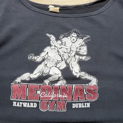 VTG 80s Medinas Gym Size XL Cropped Wide Fit Bodybuilder Muscle Shirt USA Black