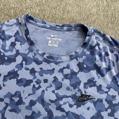 Nike T-Shirt Mens 2XL Ocean Fog Blue Club Camo Short Sleeve Chest Logo Cotton