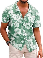 Men’s Hawaiian Floral Shirt Summer Casual Button Down Beach Vacation Top