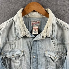 Vintage True Religion Denim Shirt Mens XXL Rolling Bones Jake Western Pearl Snap